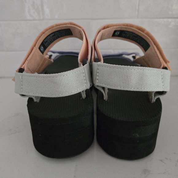Teva Flatform Universal Velcro Sandals Sherbert Black Green Blue Coral Size 8 - Picture 4 of 8